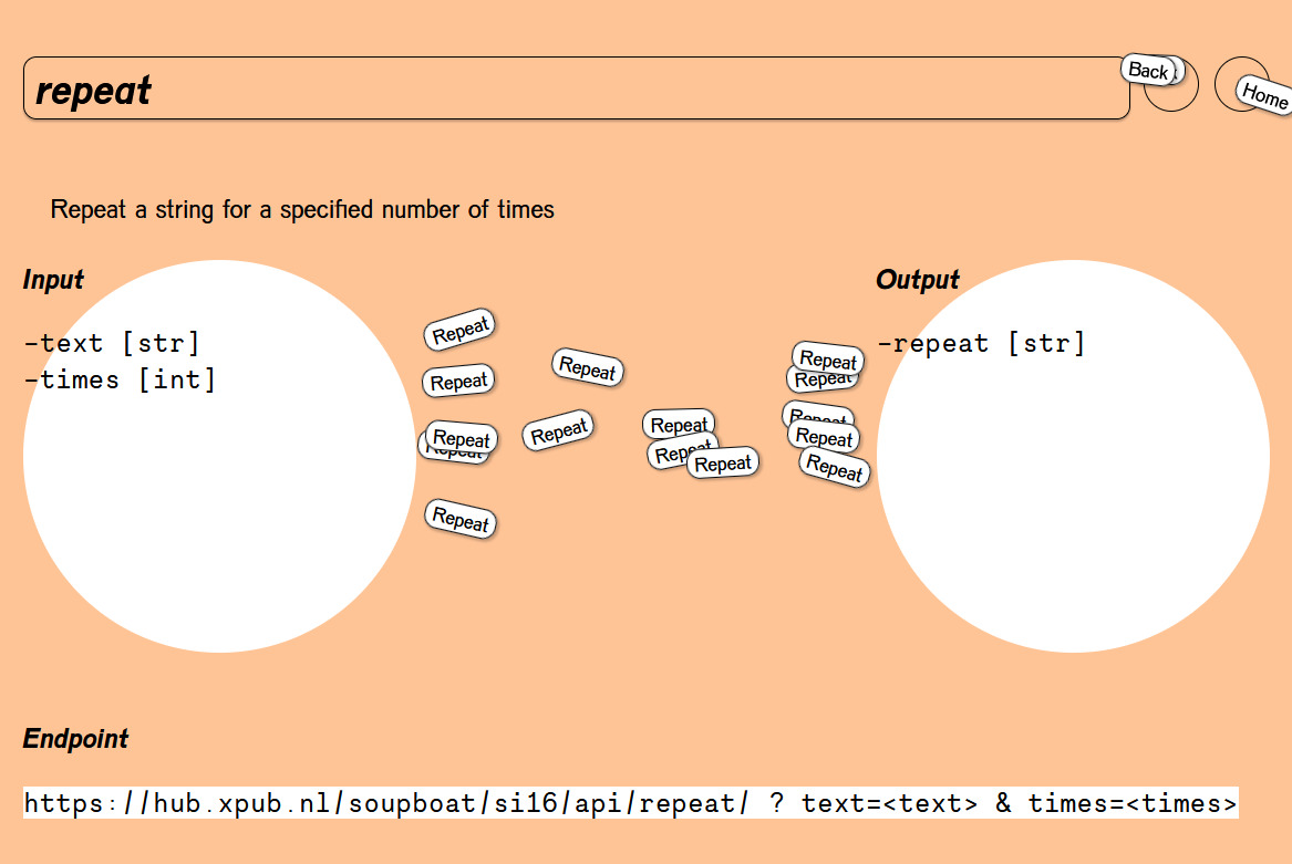 Technical documentation showing on the left side parameters, and on the right the returning values.